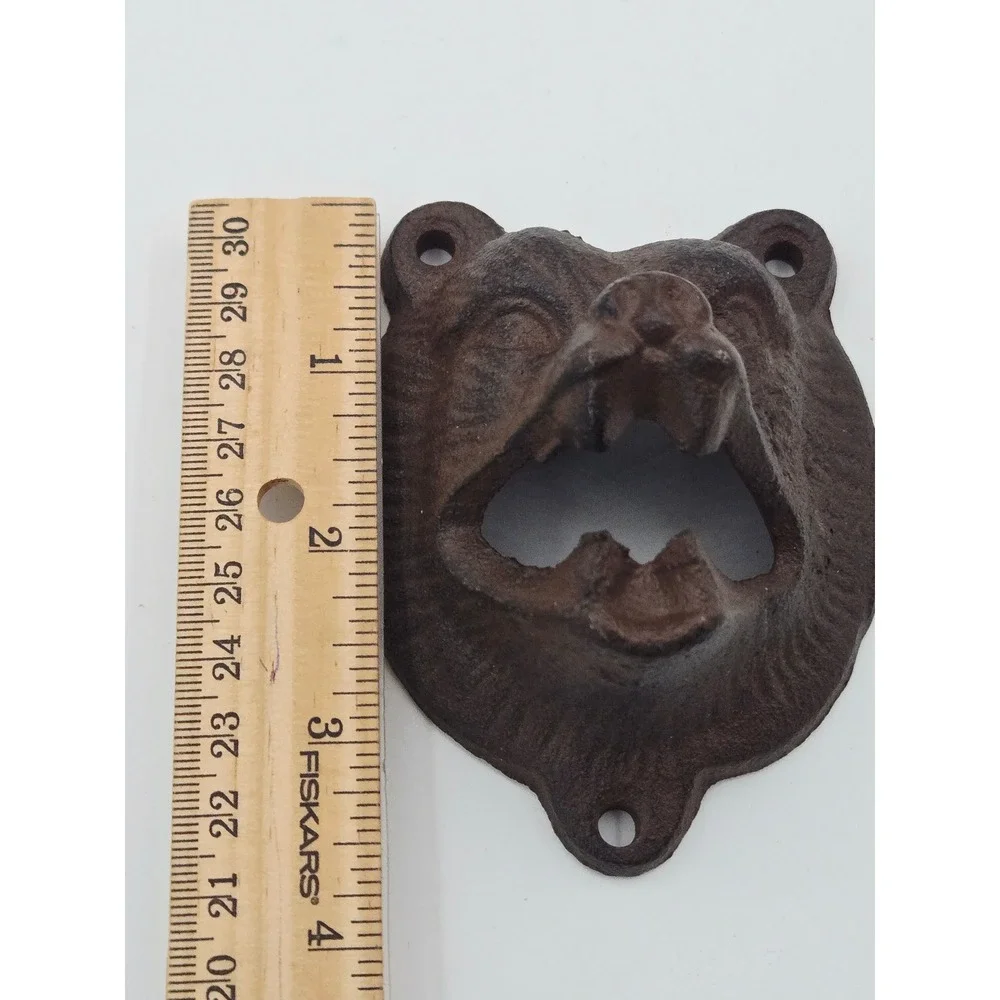 Cast Iron Grizzly Bear Wall Mounted Bottle Opener Rustic Brown Cabin Decor